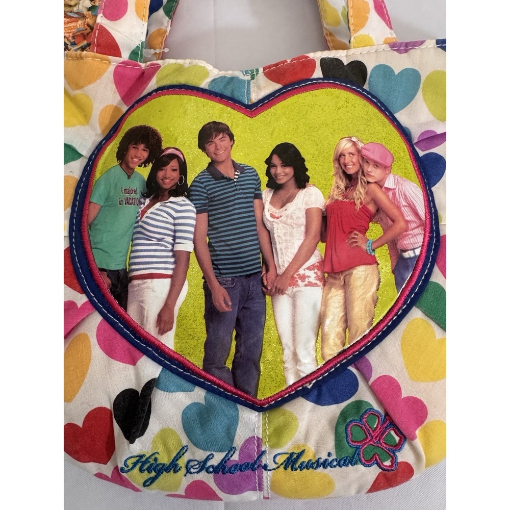Disney High School Musical Heart Print Canvas Tote Purse Bag Y2K Movie Cast Rare - Picture 2 of 6